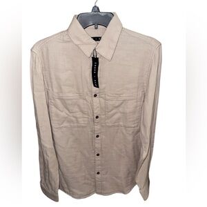 Men’s lightweight beige long sleeve button up shirt size S NWT